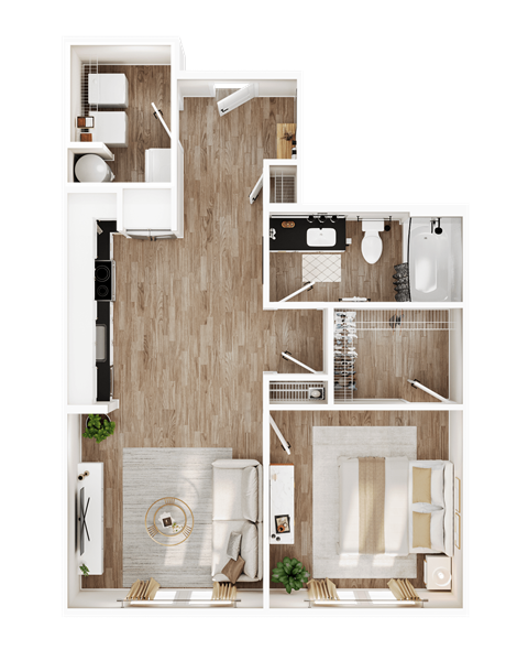 a floor plan of a bedroom with a bathroom and a living room